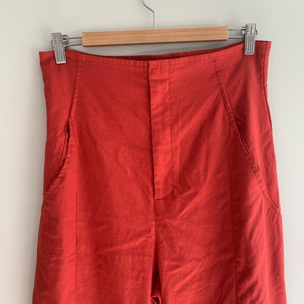 🌻SOLD🌻Pretty Little Thing Tall Rust High Waisted Seam Detail Pants - Picture 7 of 13